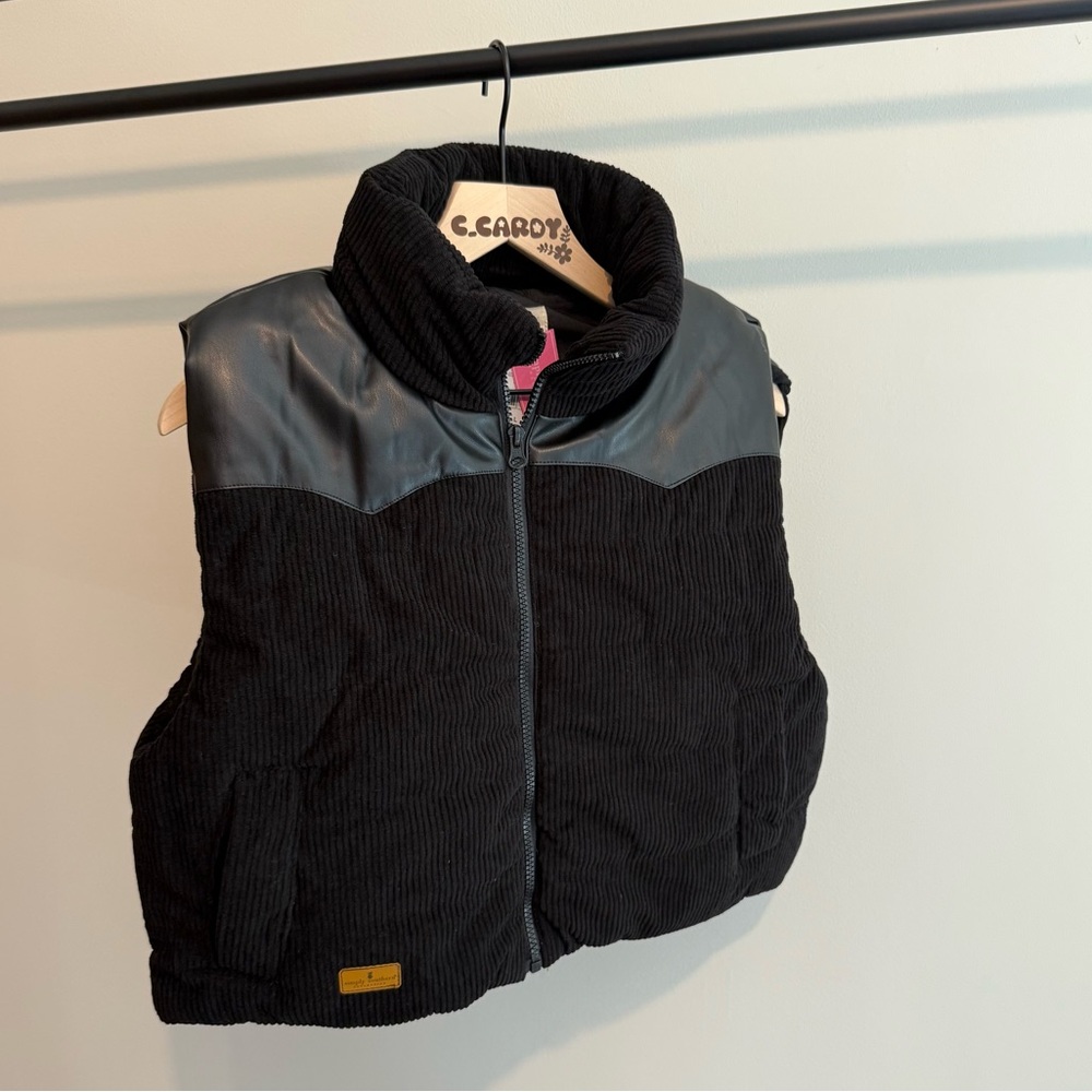 NWT Simply Southern Cropped Corduroy Faux Leather Vest
